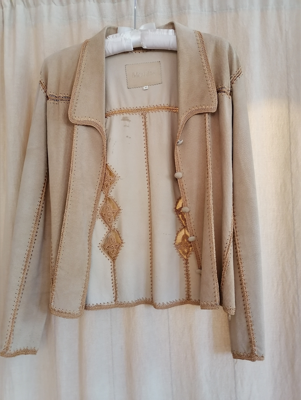 Mertillo beautiful  Suede Crochet eyelet Boho neutral leather jacket size medium